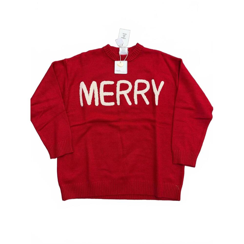 NEW FASHION BY MIRABEAU women's merry moments chenille letter sweater in red